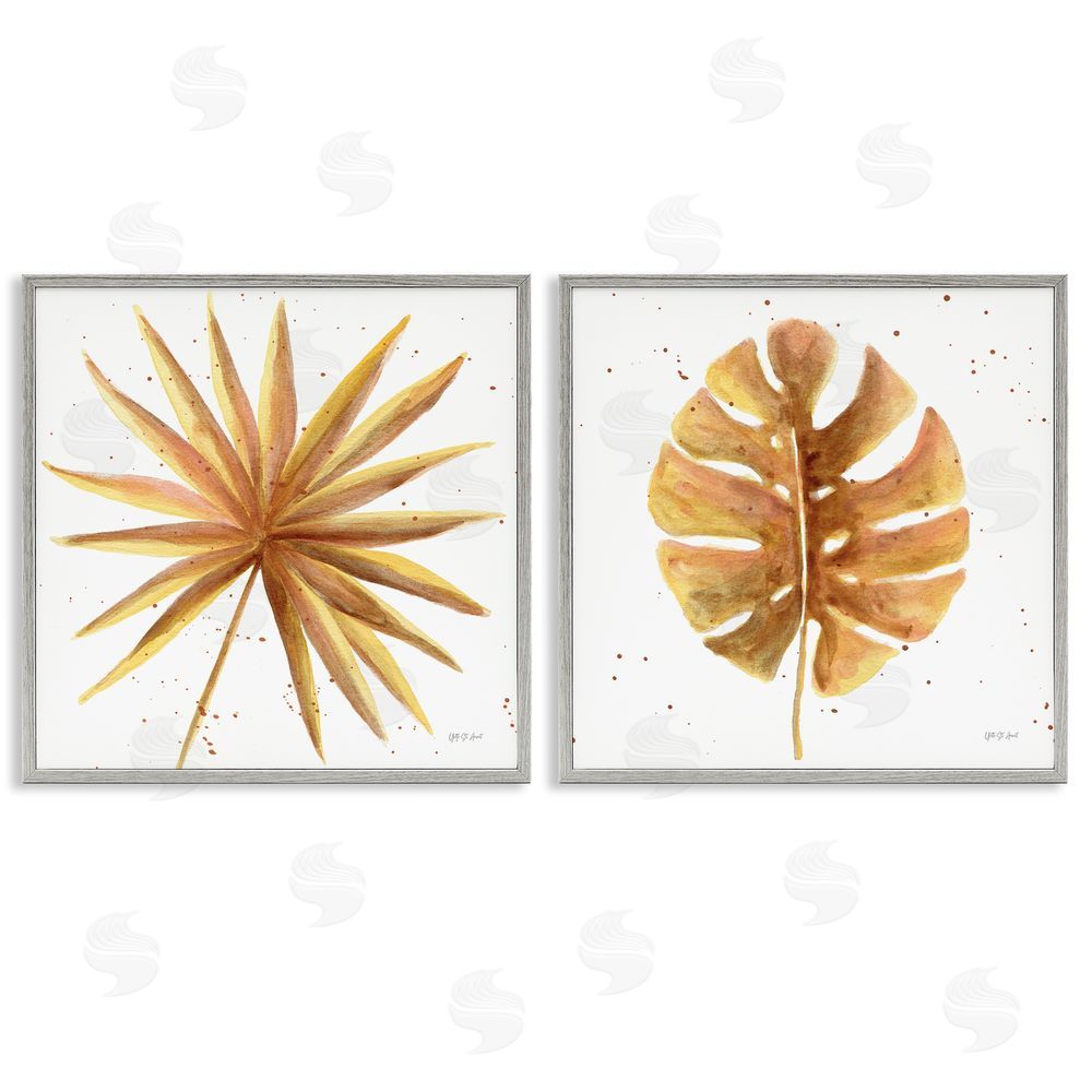 Yvette St. Amant Golden Palm Monstera Leaves Gray Framed Giclee Wall Art Print