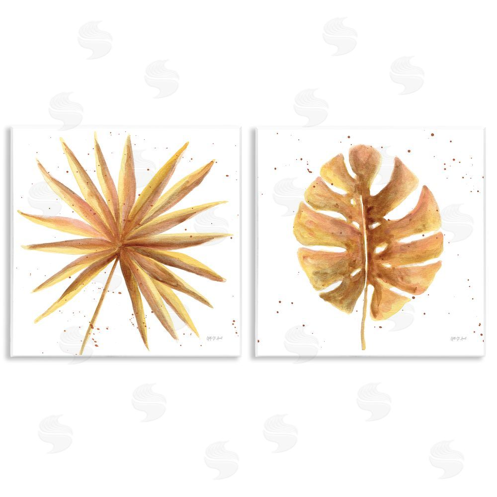 Yvette St. Amant Golden Palm Monstera Leaves Wooden Wall Plaque Art Print