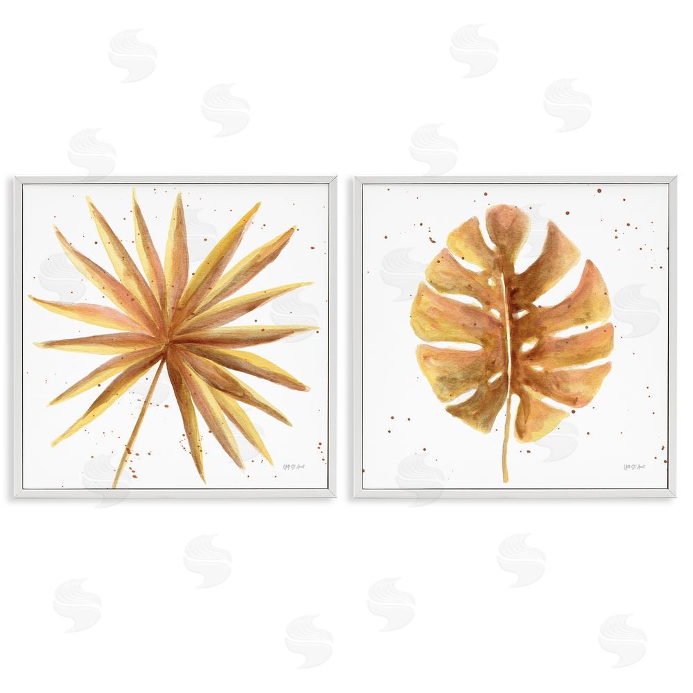 Yvette St. Amant Golden Palm Monstera Leaves White Framed Giclee Wall Art Print