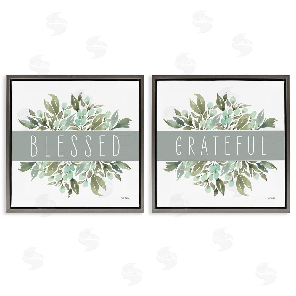 Leslie Trimbach Blessed Grateful Sentiment  Gray Floating Frame Canvas Wall Art Print