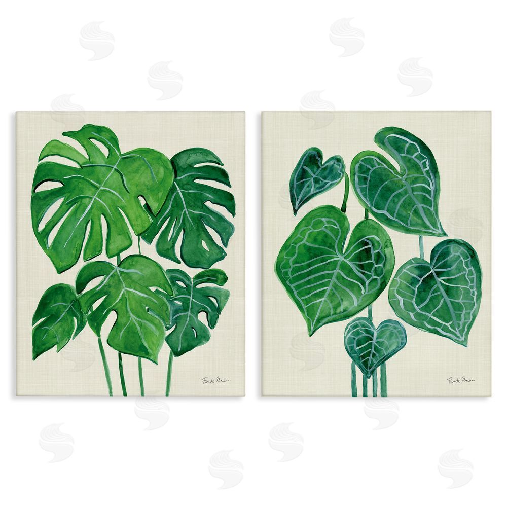 Farida Zaman Thriving Detailed Monstera Leaves  Canvas Wall Art Print