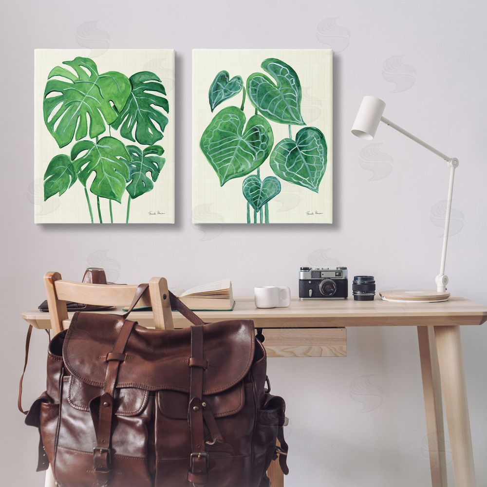 Farida Zaman Thriving Detailed Monstera Leaves  Canvas Wall Art Print in Room
