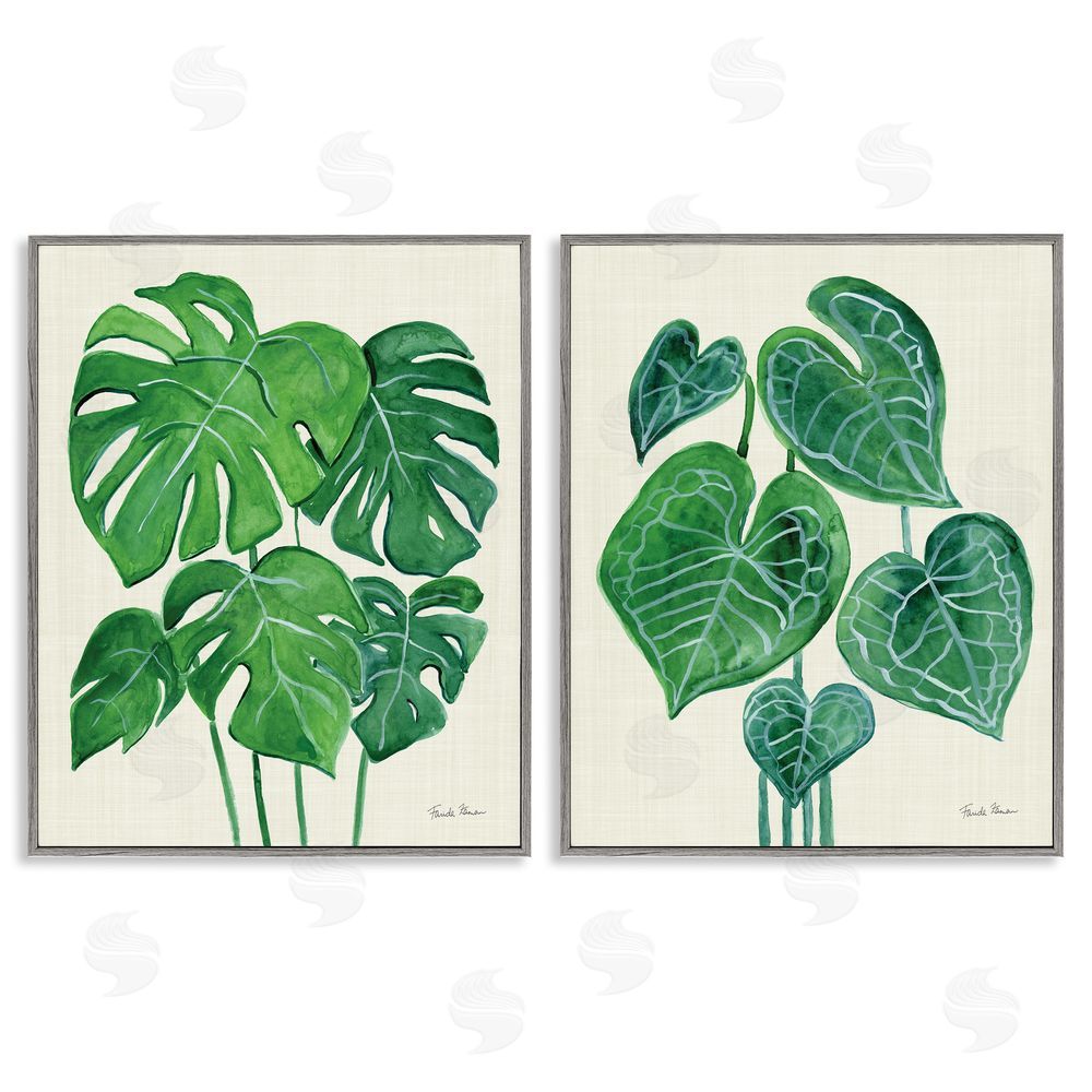 Farida Zaman Thriving Detailed Monstera Leaves  Gray Framed Giclee Wall Art Print