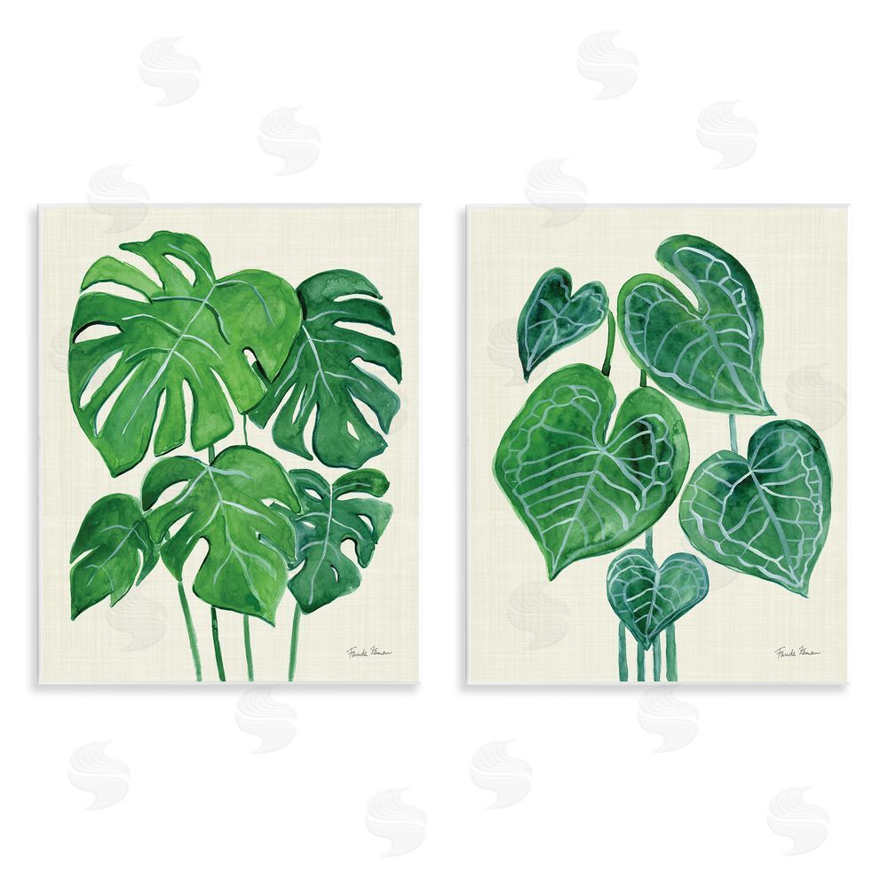 Farida Zaman Thriving Detailed Monstera Leaves  Wooden Wall Plaque Art Print