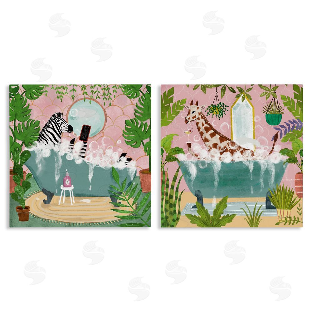 Farida Zaman Giraffe Zebra Safari Animal Tub Canvas Wall Art Print