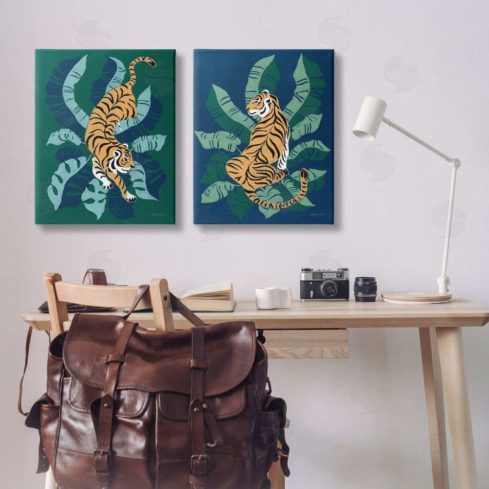 Yvette St. Amant Prowling Tiger Sitting Tiger Jungle  Canvas Wall Art Print in Room