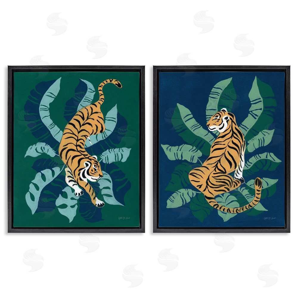 Yvette St. Amant Prowling Tiger Sitting Tiger Jungle  Black Floating Frame Canvas Wall Art Print
