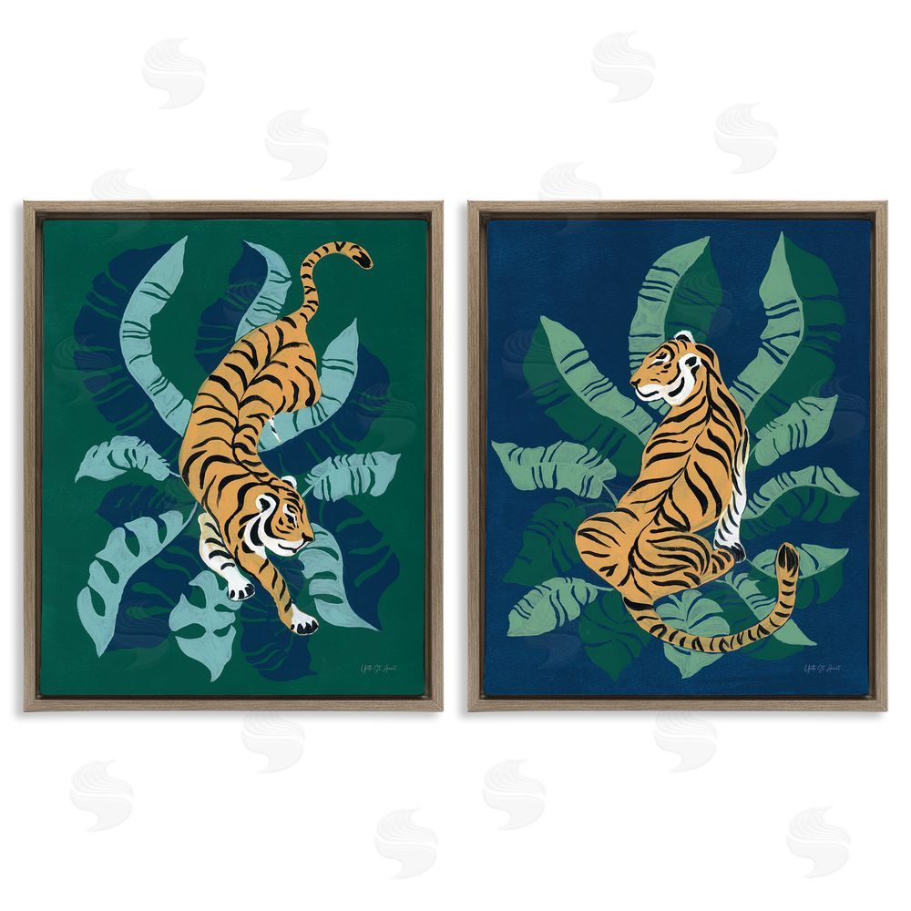 Yvette St. Amant Prowling Tiger Sitting Tiger Jungle  Brown Floating Frame Canvas Wall Art Print