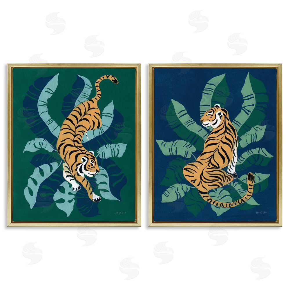 Yvette St. Amant Prowling Tiger Sitting Tiger Jungle  Gold Floating Frame Canvas Wall Art Print