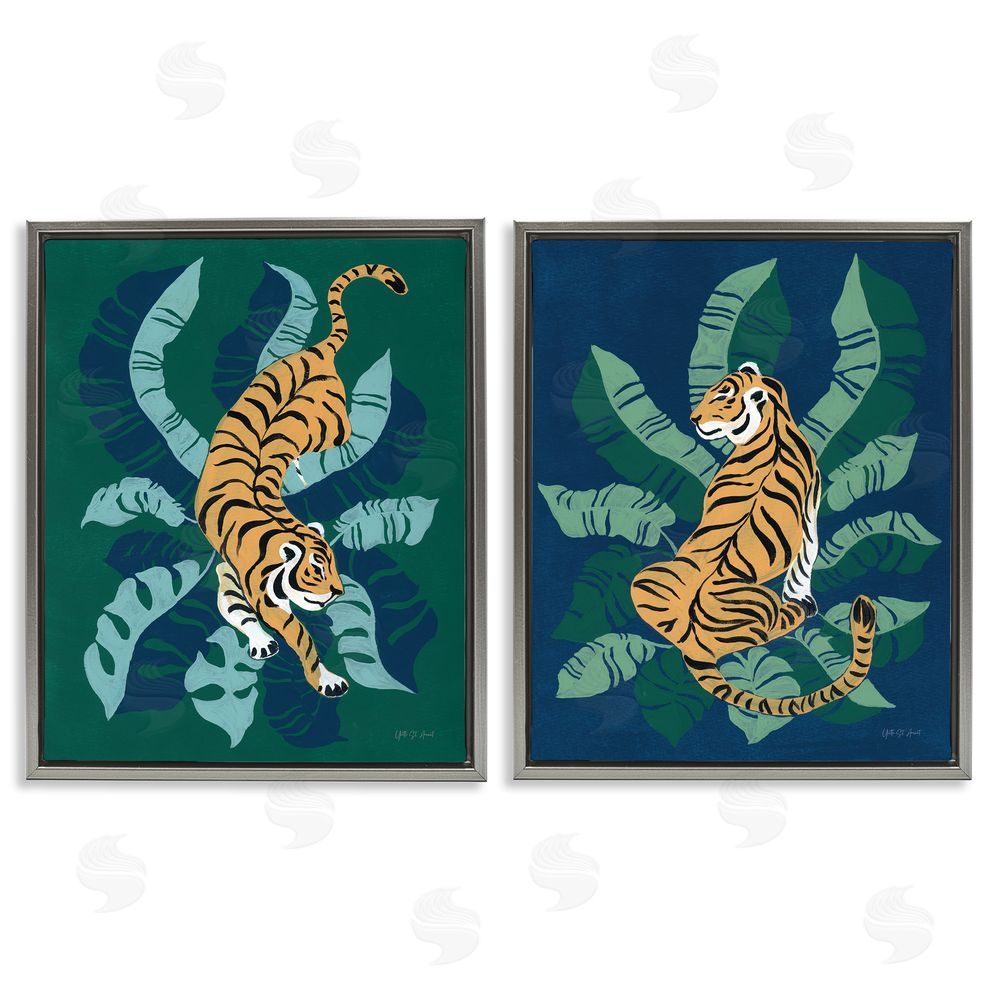 Yvette St. Amant Prowling Tiger Sitting Tiger Jungle  Gray Floating Frame Canvas Wall Art Print
