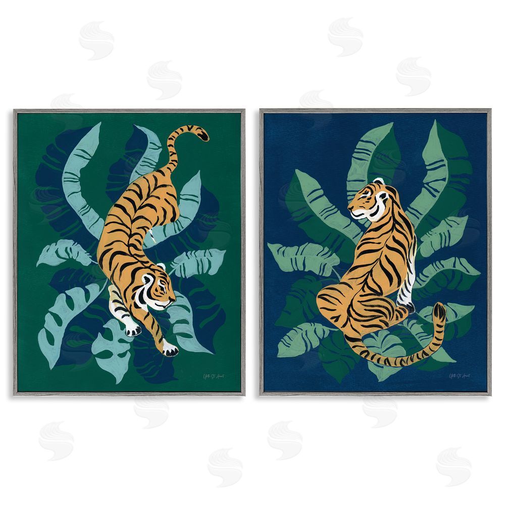Yvette St. Amant Prowling Tiger Sitting Tiger Jungle  Gray Framed Giclee Wall Art Print