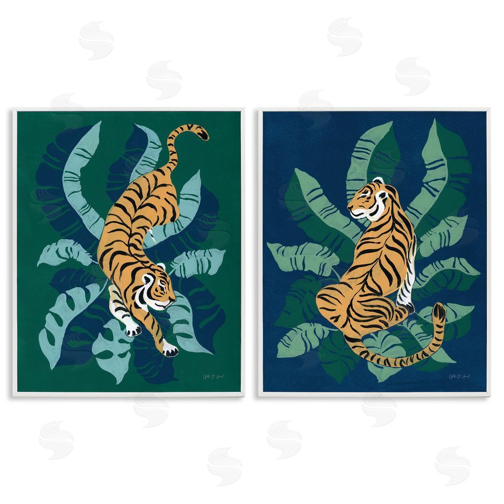 Yvette St. Amant Prowling Tiger Sitting Tiger Jungle  White Framed Giclee Wall Art Print