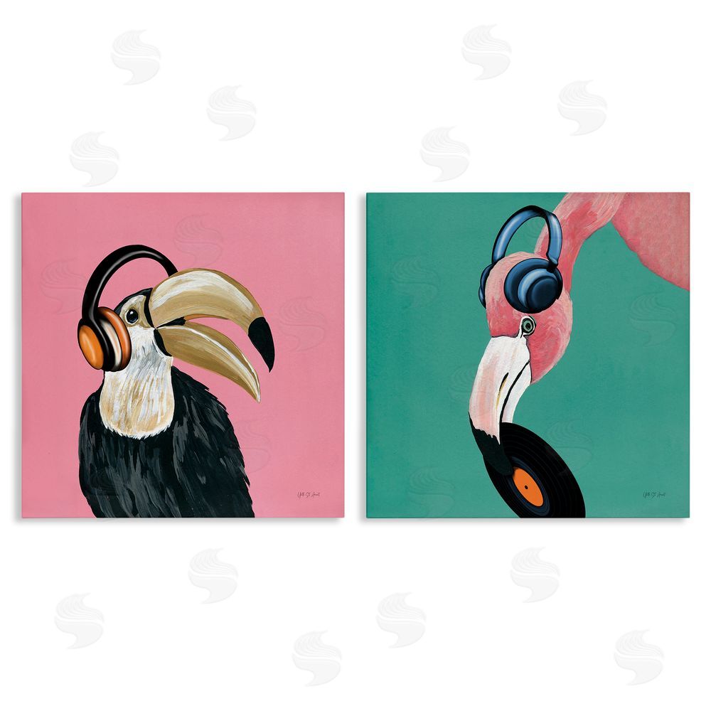 Yvette St. Amant Toucan and Flamingo Musical Pals  Canvas Wall Art Print