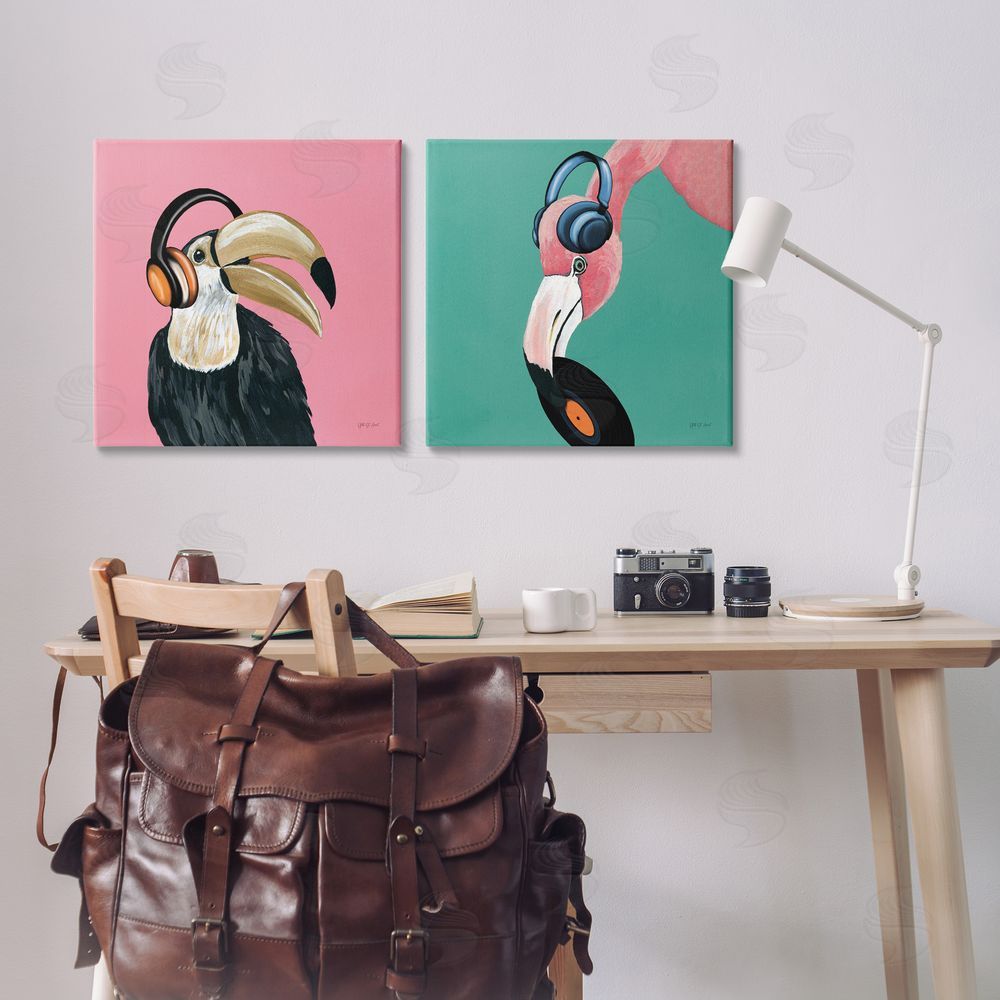 Yvette St. Amant Toucan and Flamingo Musical Pals  Canvas Wall Art Print in Room