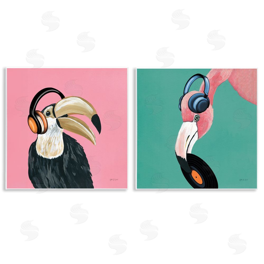 Yvette St. Amant Toucan and Flamingo Musical Pals  Wooden Wall Plaque Art Print