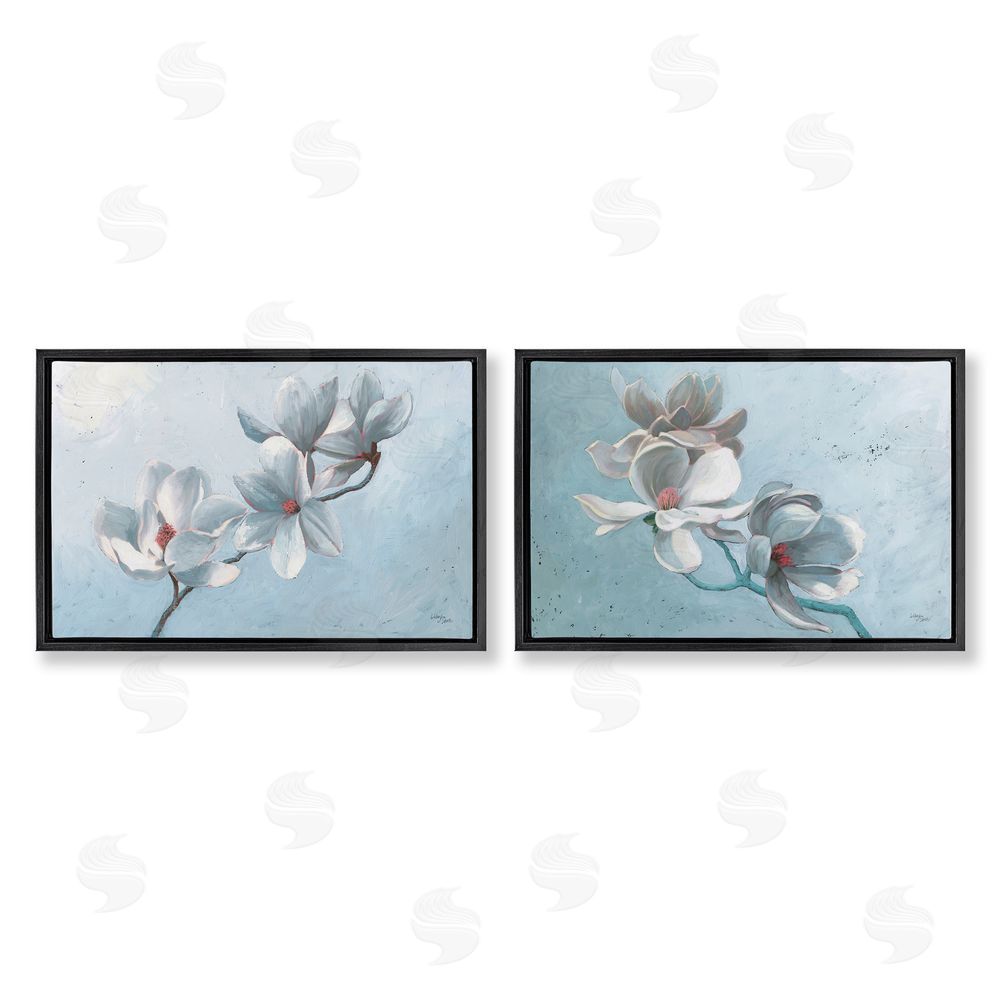Wellington Studio Single Magnolia Branch Blossoms Black Floating Frame Canvas Wall Art Print