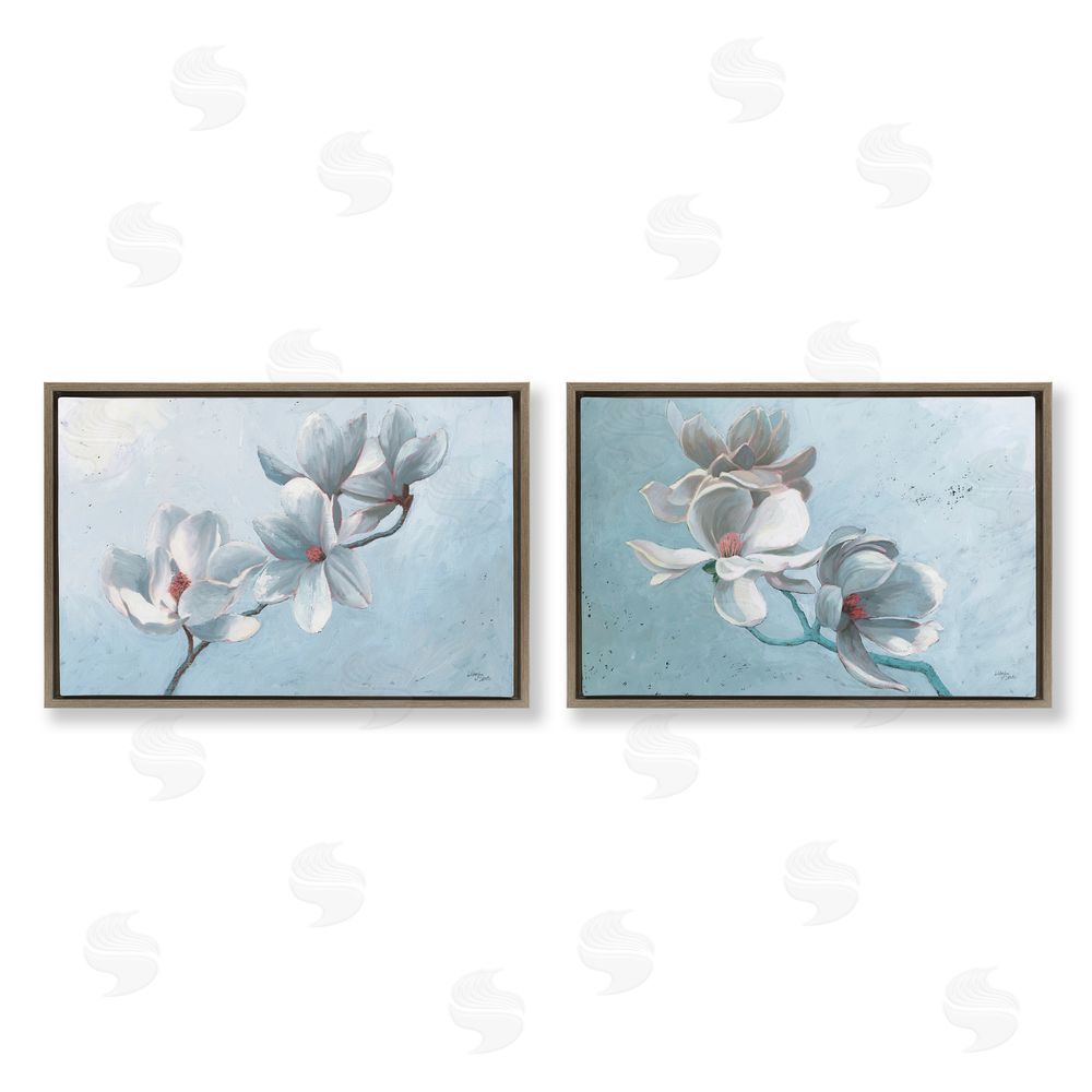 Wellington Studio Single Magnolia Branch Blossoms Brown Floating Frame Canvas Wall Art Print