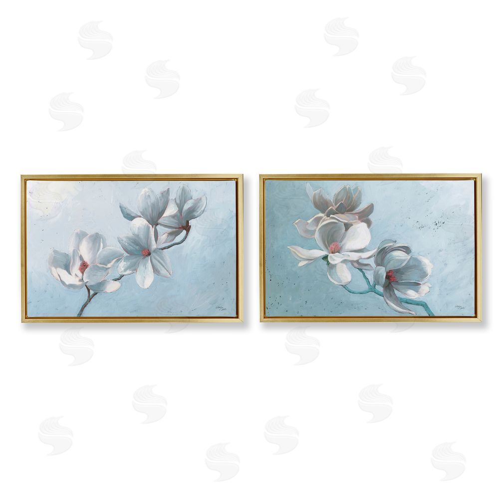 Wellington Studio Single Magnolia Branch Blossoms Gold Floating Frame Canvas Wall Art Print