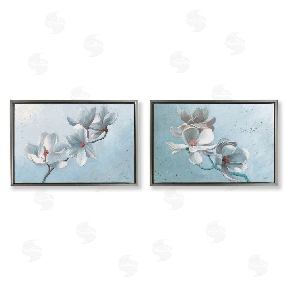 Wellington Studio Single Magnolia Branch Blossoms Gray Floating Frame Canvas Wall Art Print