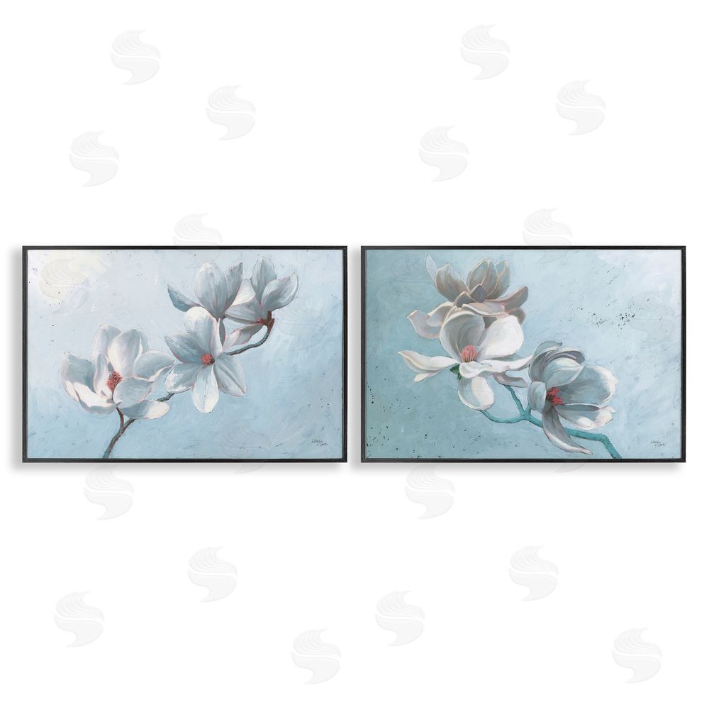 Wellington Studio Single Magnolia Branch Blossoms Black Framed Giclee Wall Art Print