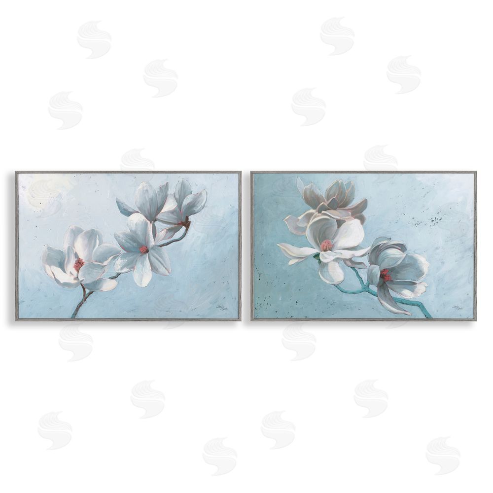 Wellington Studio Single Magnolia Branch Blossoms Gray Framed Giclee Wall Art Print