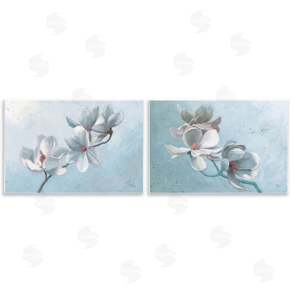 Wellington Studio Single Magnolia Branch Blossoms Wooden Wall Plaque Art Print