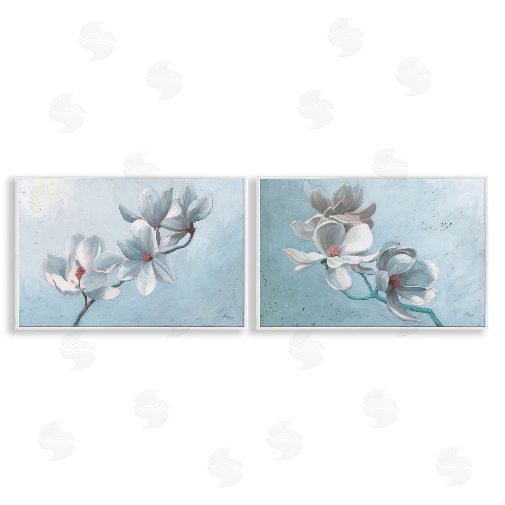 Wellington Studio Single Magnolia Branch Blossoms White Framed Giclee Wall Art Print