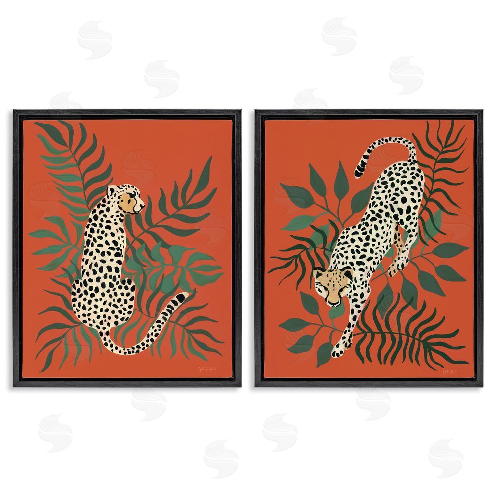 Yvette St. Amant Sitting Cheetah Prowling Jungle  Black Floating Frame Canvas Wall Art Print