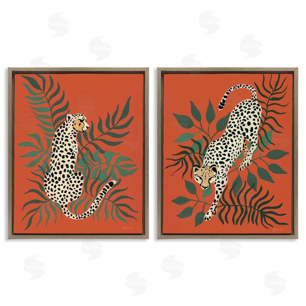 Yvette St. Amant Sitting Cheetah Prowling Jungle  Brown Floating Frame Canvas Wall Art Print