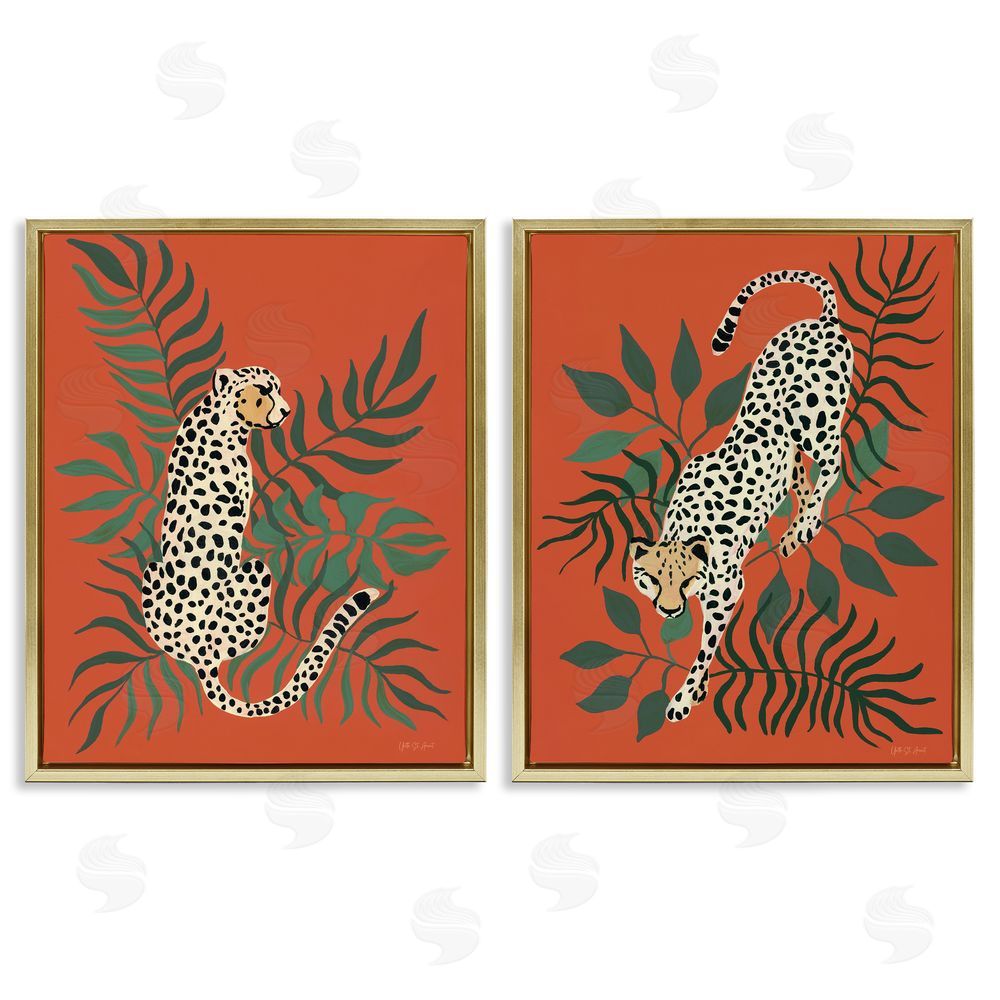 Yvette St. Amant Sitting Cheetah Prowling Jungle  Gold Floating Frame Canvas Wall Art Print