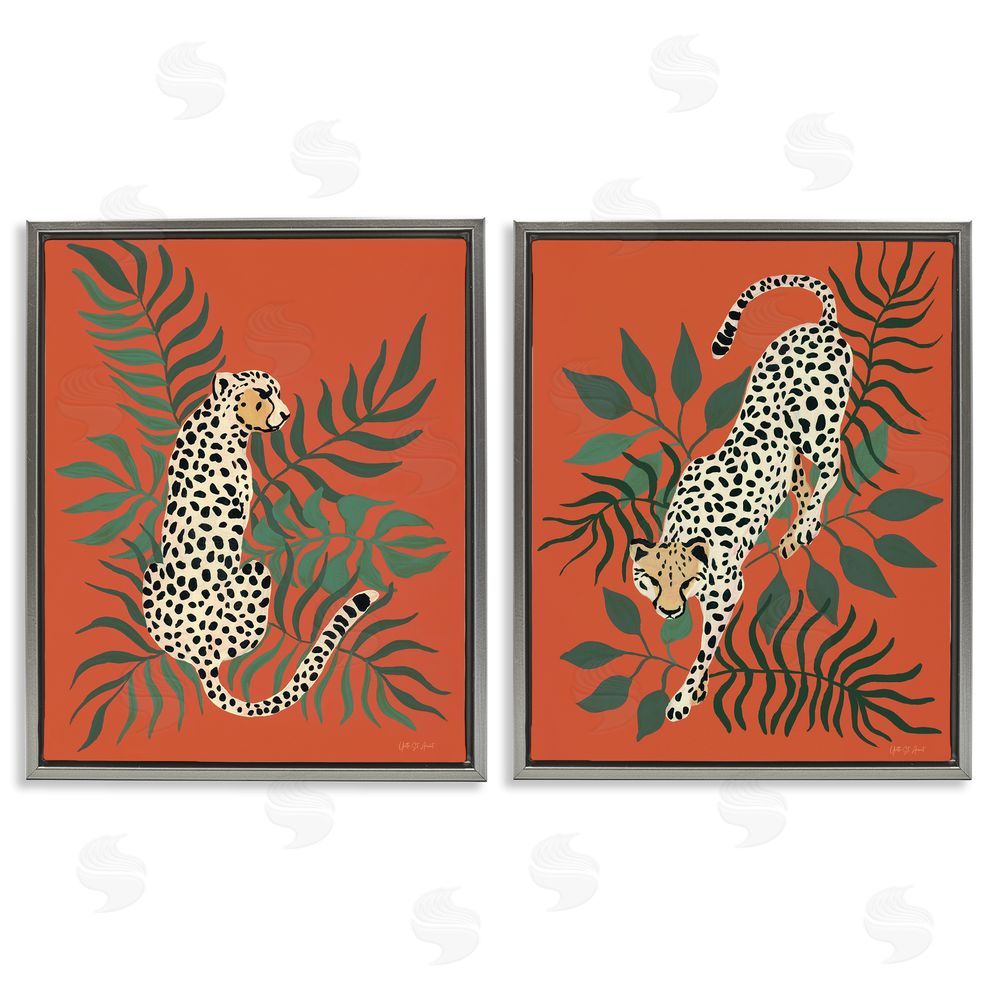 Yvette St. Amant Sitting Cheetah Prowling Jungle  Gray Floating Frame Canvas Wall Art Print
