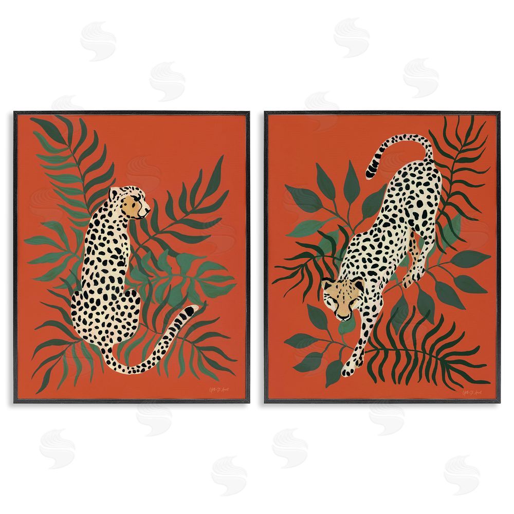 Yvette St. Amant Sitting Cheetah Prowling Jungle  Black Framed Giclee Wall Art Print