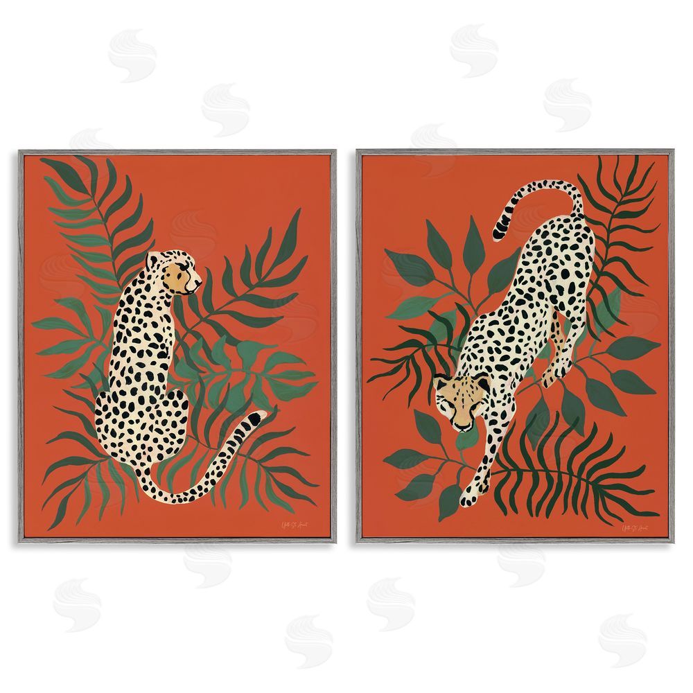 Yvette St. Amant Sitting Cheetah Prowling Jungle  Gray Framed Giclee Wall Art Print