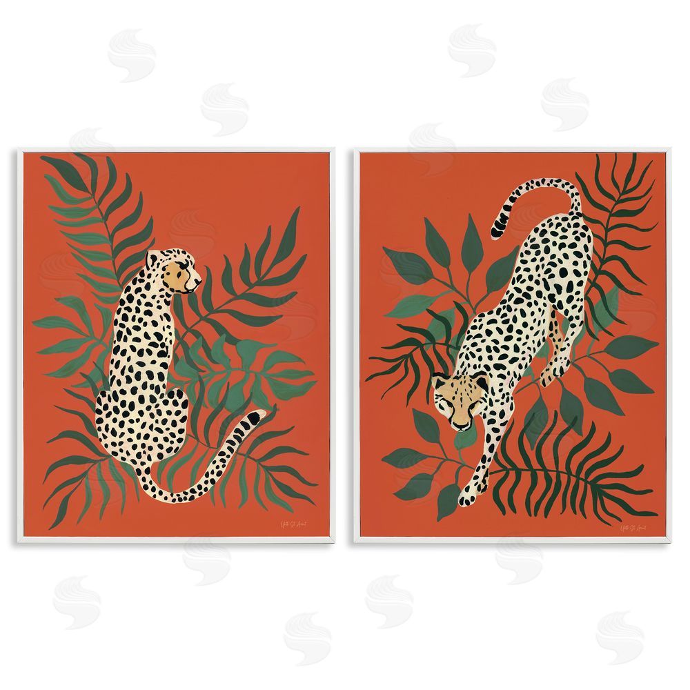 Yvette St. Amant Sitting Cheetah Prowling Jungle  White Framed Giclee Wall Art Print