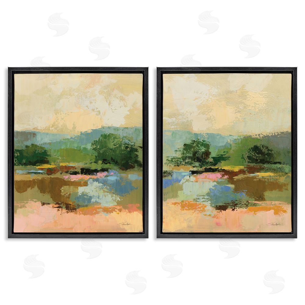 Silvia Vassileva Across the River Landscape Black Floating Frame Canvas Wall Art Print