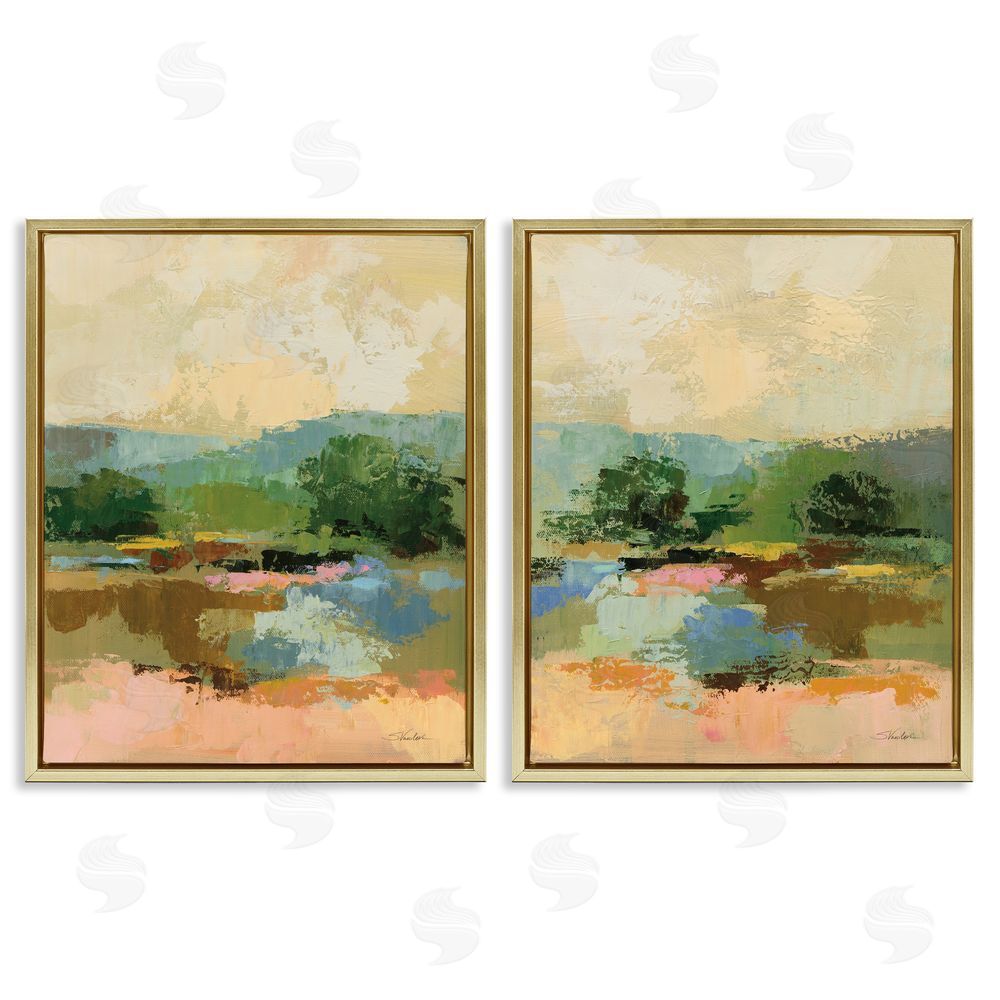 Silvia Vassileva Across the River Landscape Gold Floating Frame Canvas Wall Art Print