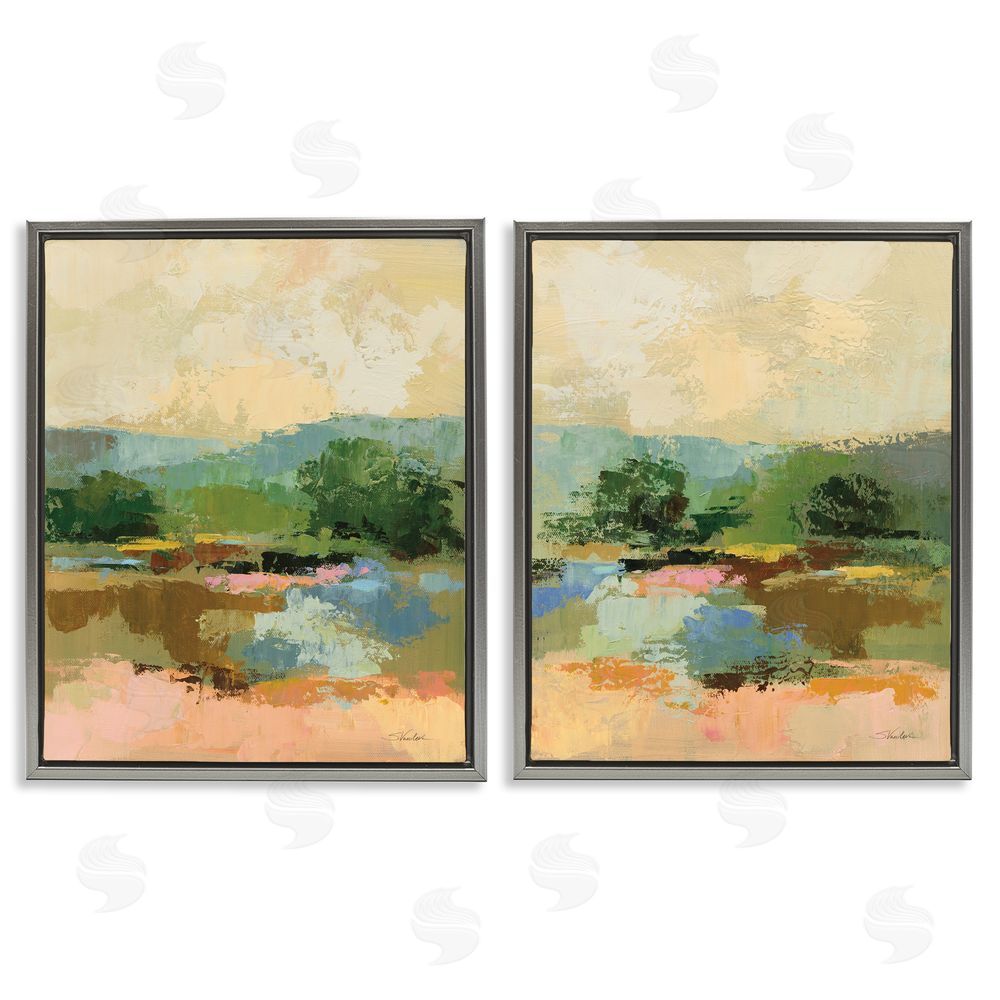 Silvia Vassileva Across the River Landscape Gray Floating Frame Canvas Wall Art Print