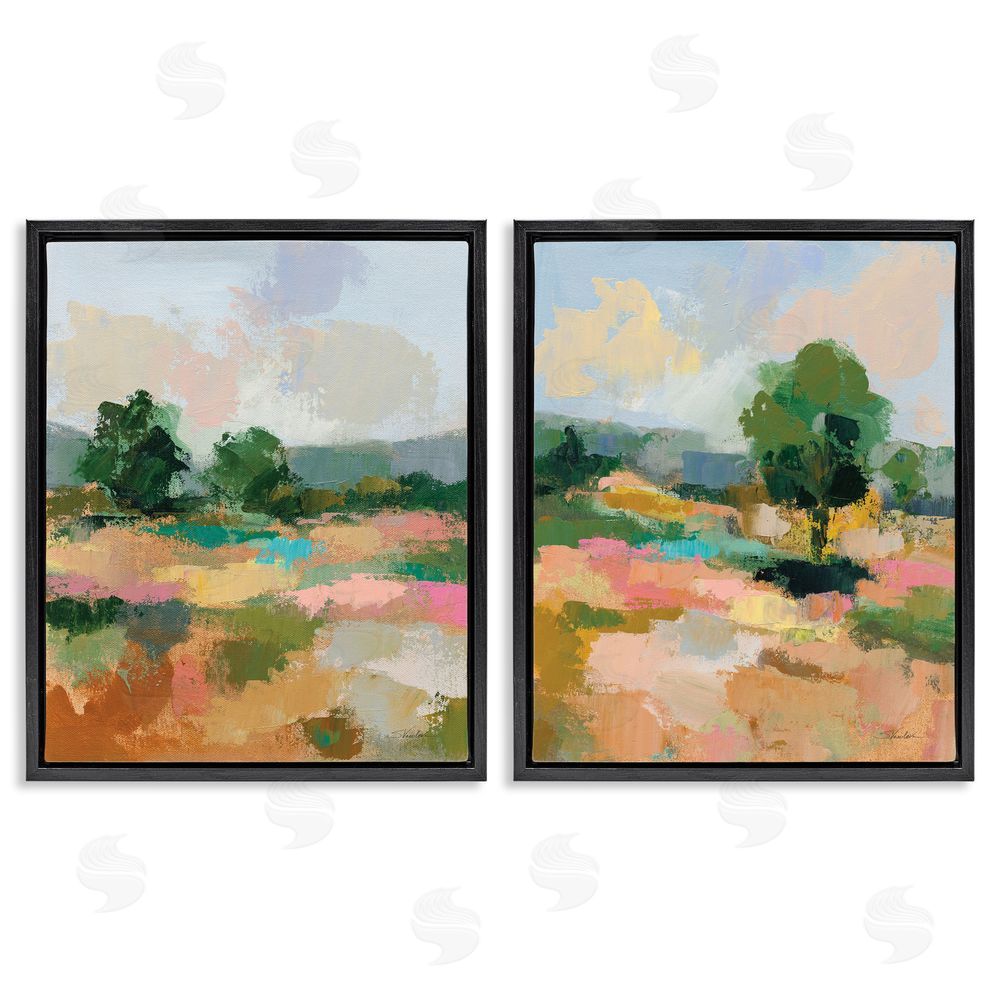 Silvia Vassileva Spring Field Abstract Landscape  Black Floating Frame Canvas Wall Art Print
