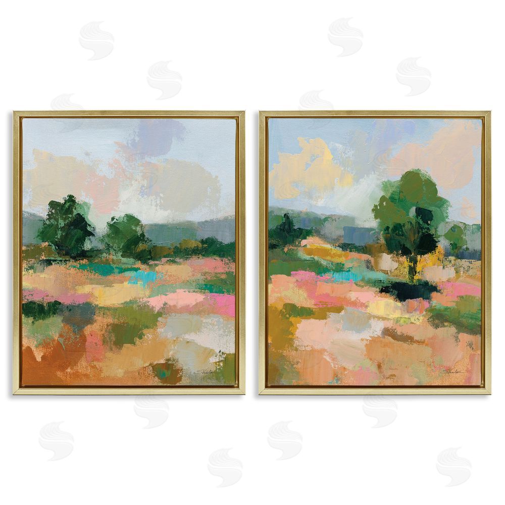 Silvia Vassileva Spring Field Abstract Landscape  Gold Floating Frame Canvas Wall Art Print