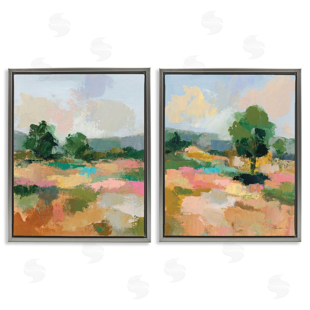 Silvia Vassileva Spring Field Abstract Landscape  Gray Floating Frame Canvas Wall Art Print