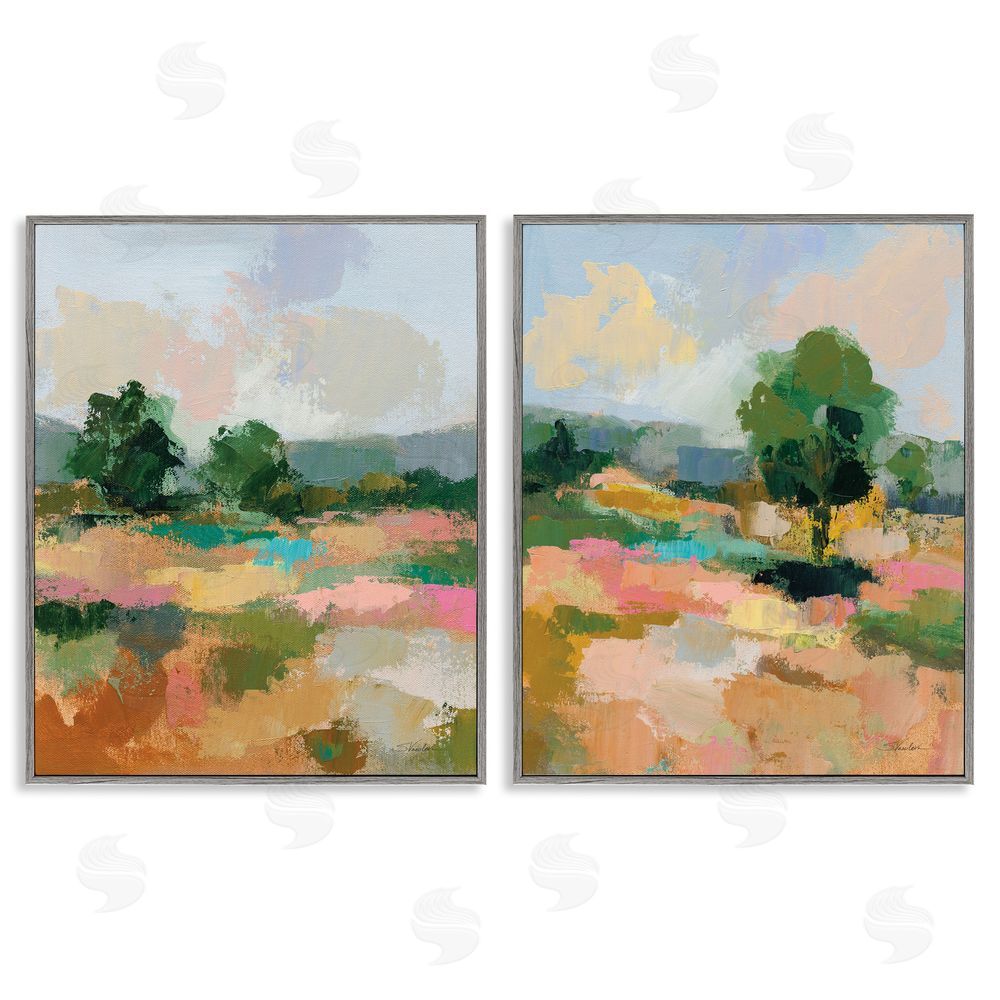 Silvia Vassileva Spring Field Abstract Landscape  Gray Framed Giclee Wall Art Print