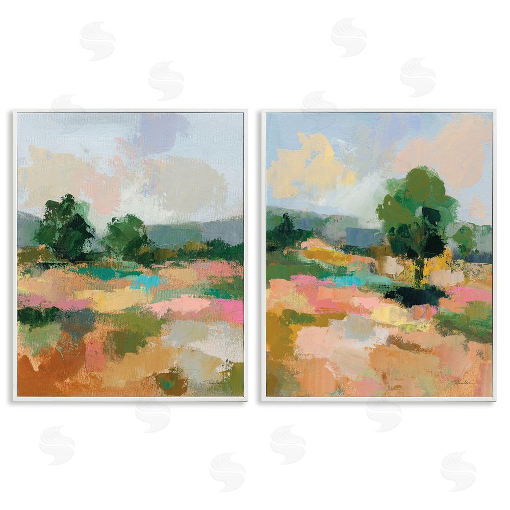 Silvia Vassileva Spring Field Abstract Landscape  White Framed Giclee Wall Art Print