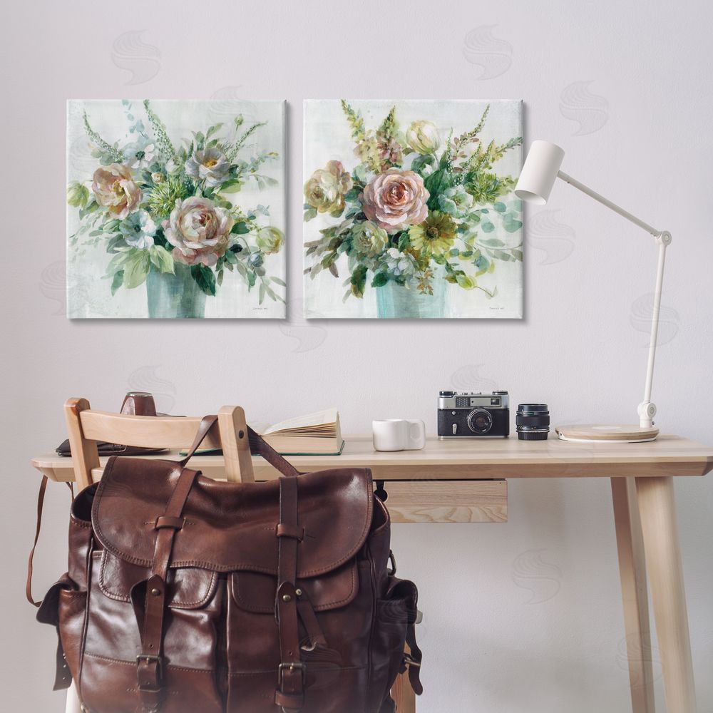 Danhui Nai Sage Peach Still Life Florals Canvas Wall Art Print in Room
