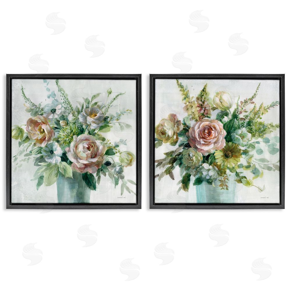 Danhui Nai Sage Peach Still Life Florals Black Floating Frame Canvas Wall Art Print