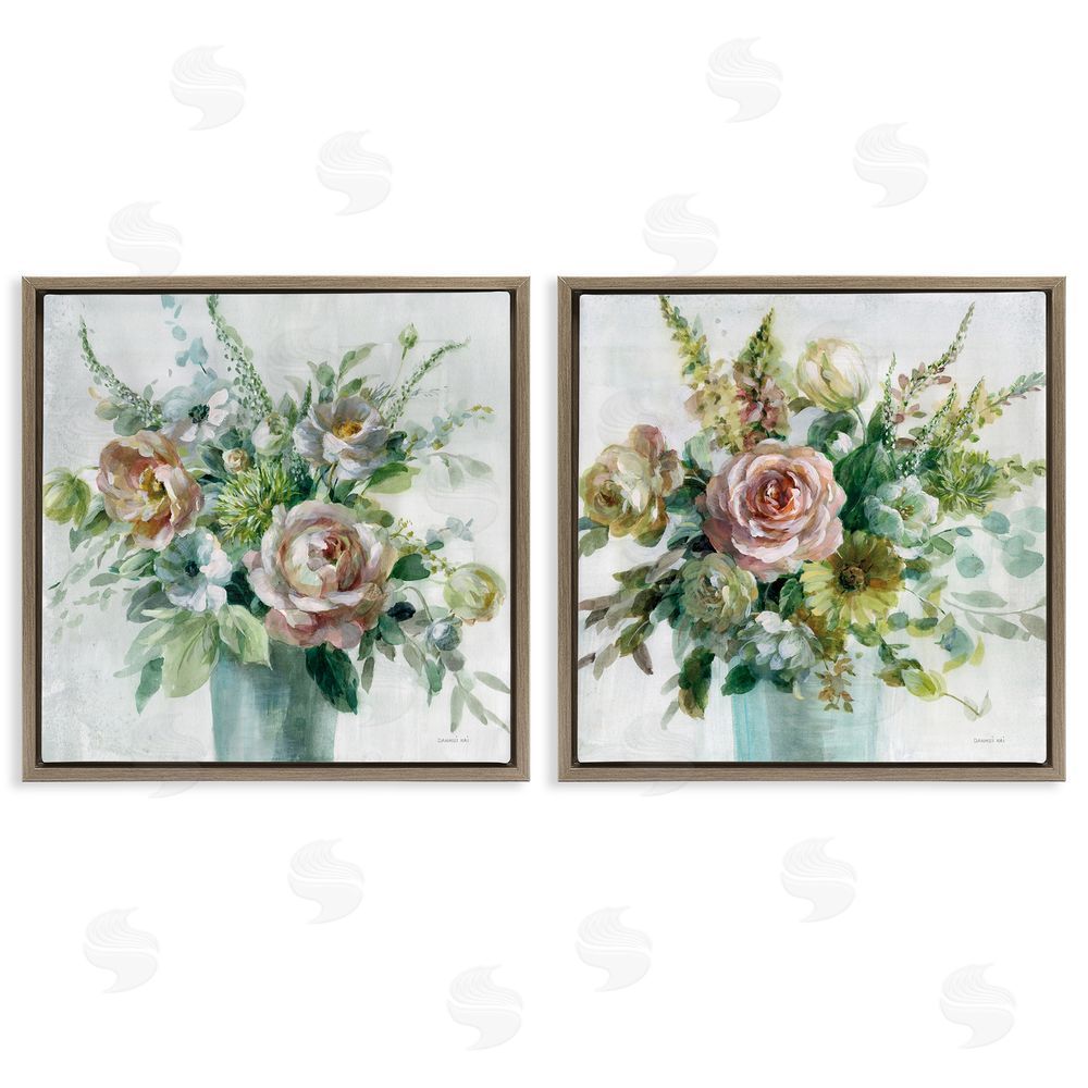 Danhui Nai Sage Peach Still Life Florals Brown Floating Frame Canvas Wall Art Print