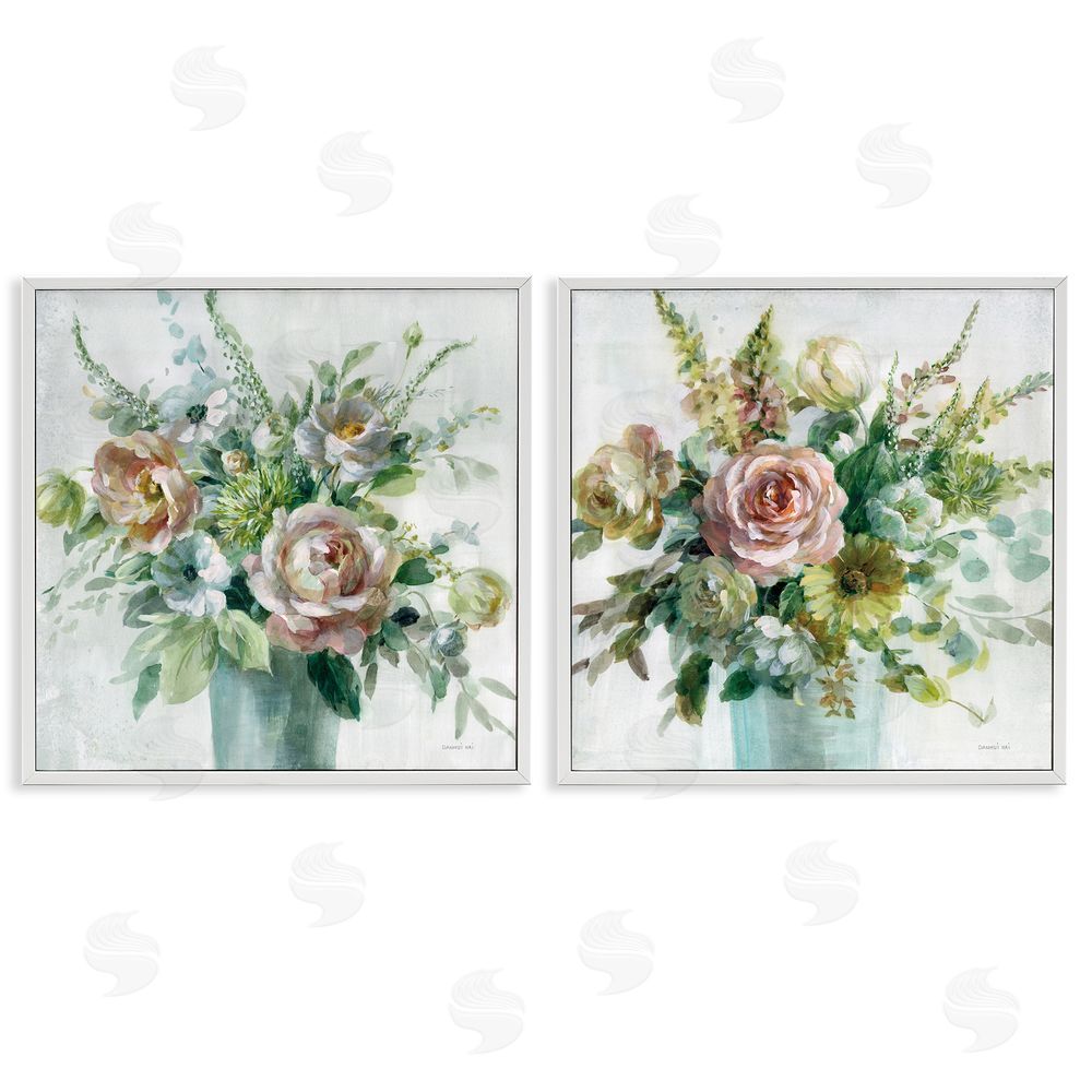 Danhui Nai Sage Peach Still Life Florals White Framed Giclee Wall Art Print