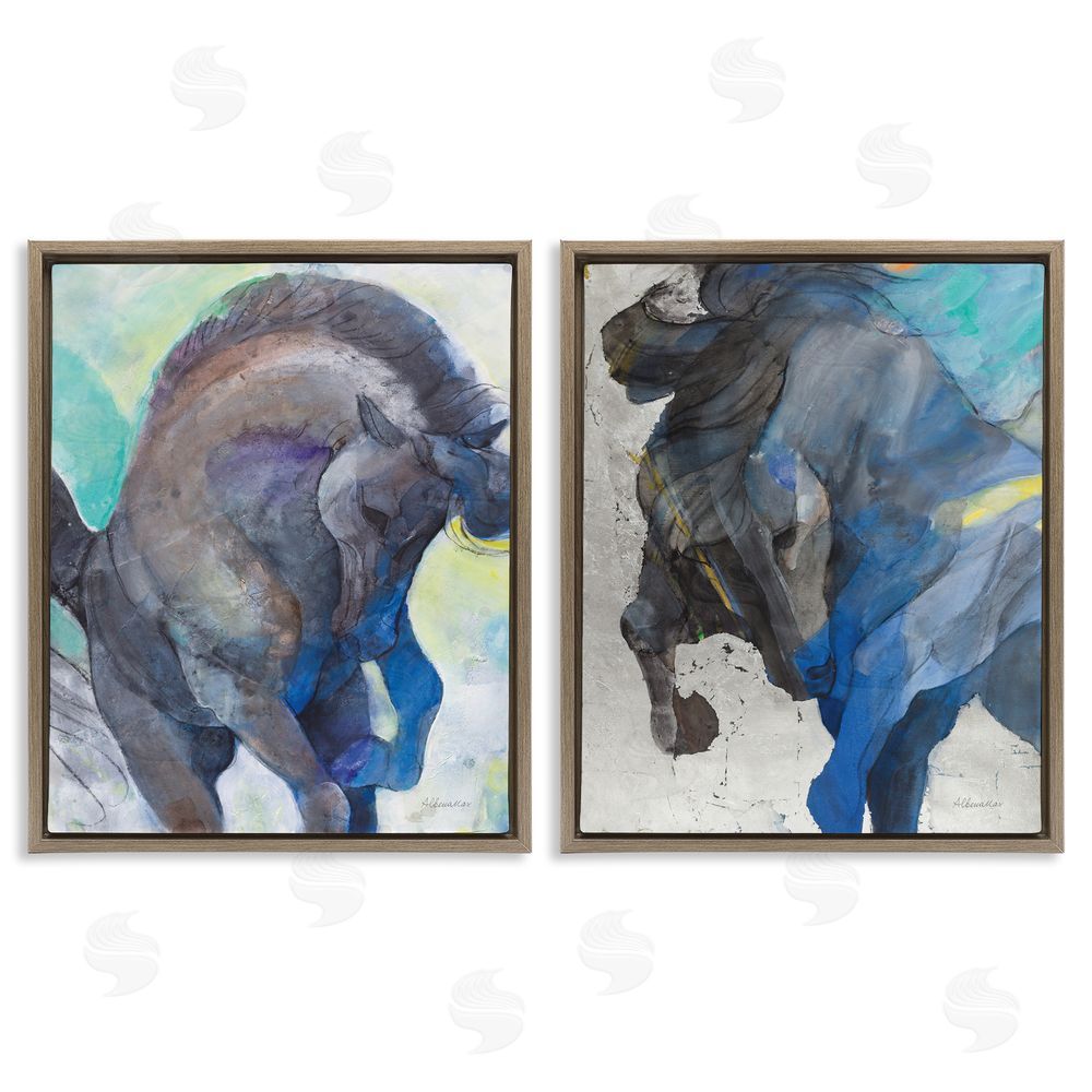 Albena Hristova Bucking Horse Joyful Play Brown Floating Frame Canvas Wall Art Print