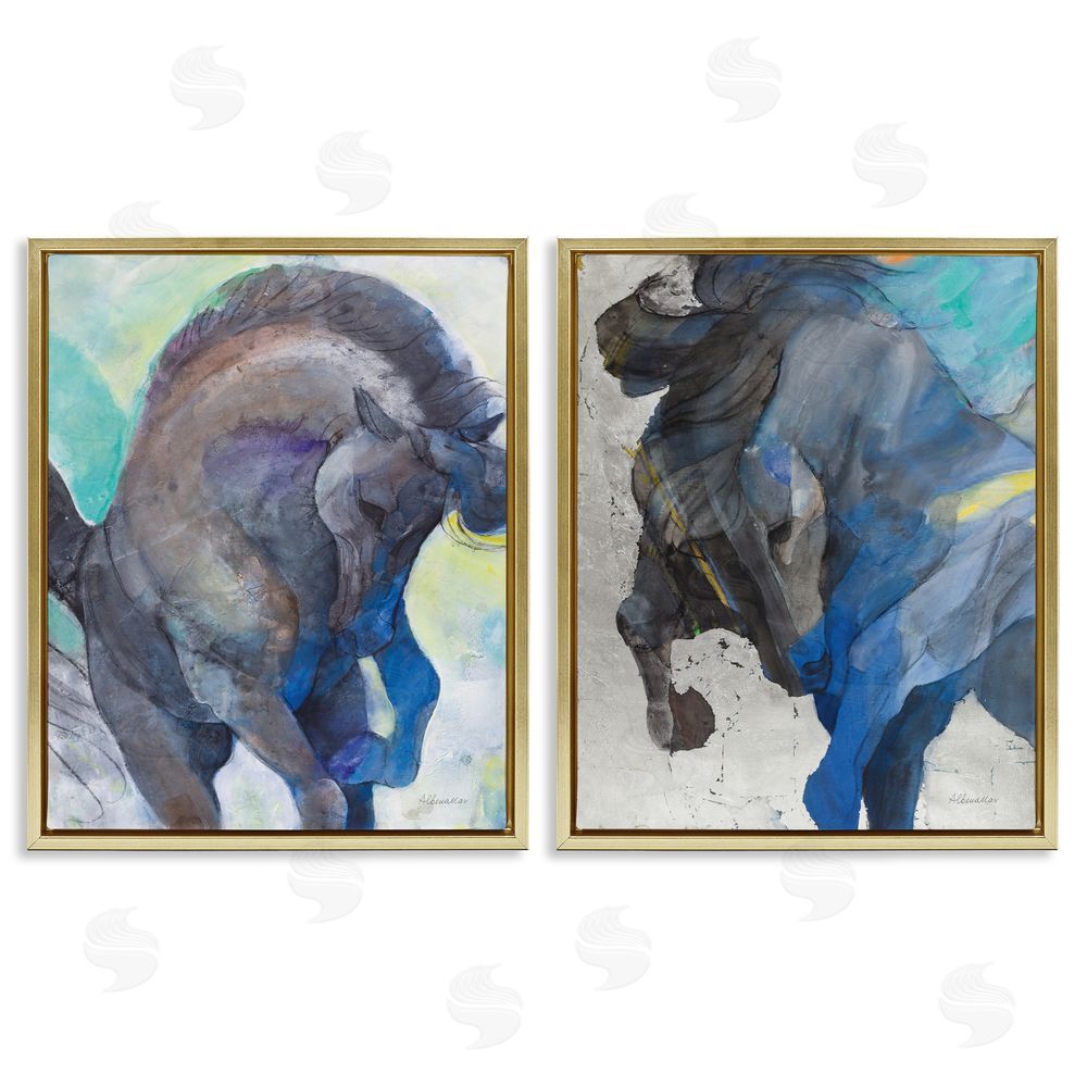 Albena Hristova Bucking Horse Joyful Play Gold Floating Frame Canvas Wall Art Print