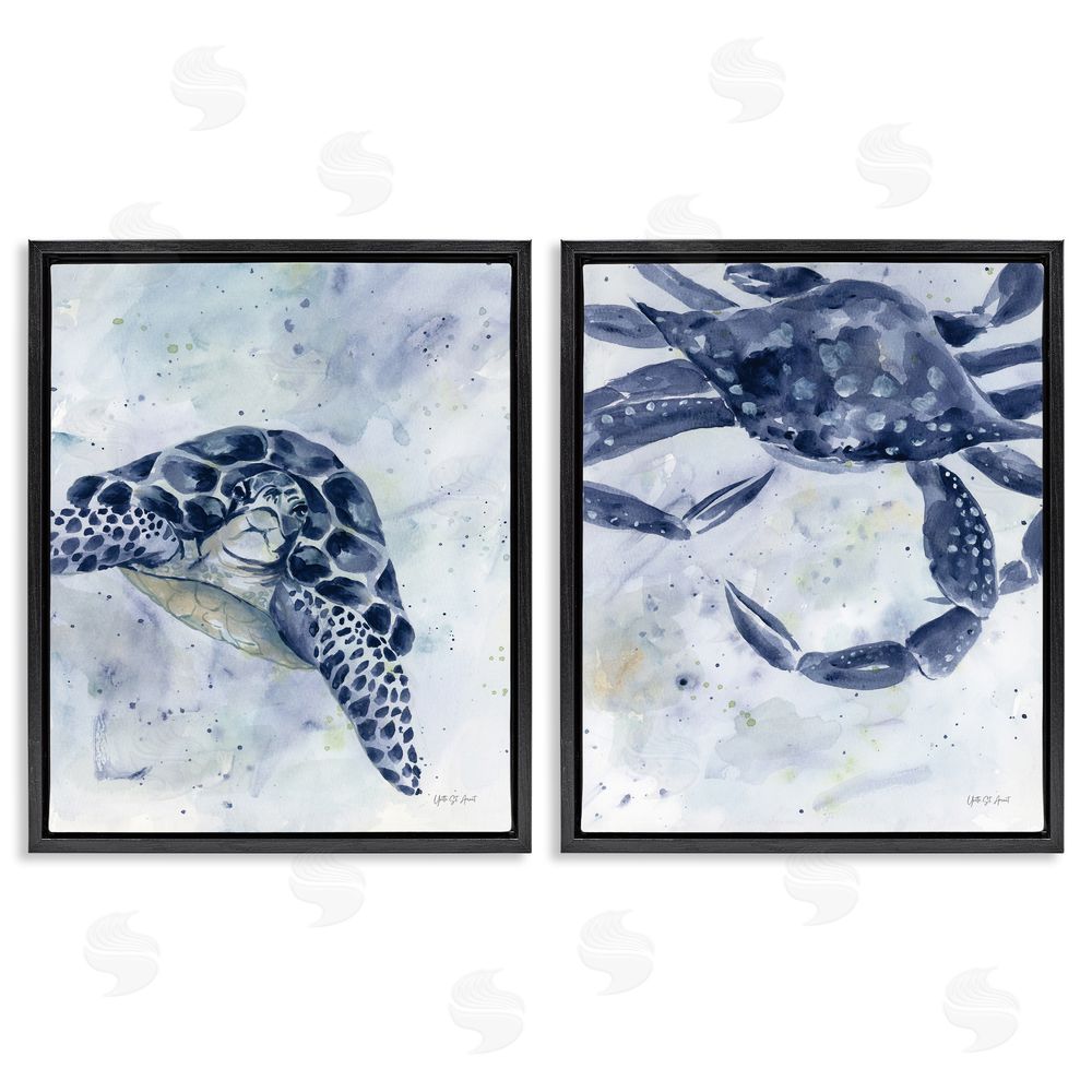 Yvette St. Amant Sea Creatures Turtle & Crab Black Floating Frame Canvas Wall Art Print