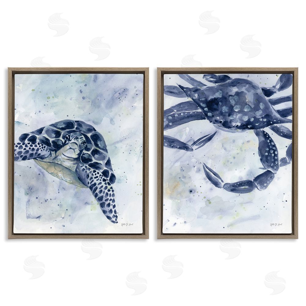 Yvette St. Amant Sea Creatures Turtle & Crab Brown Floating Frame Canvas Wall Art Print